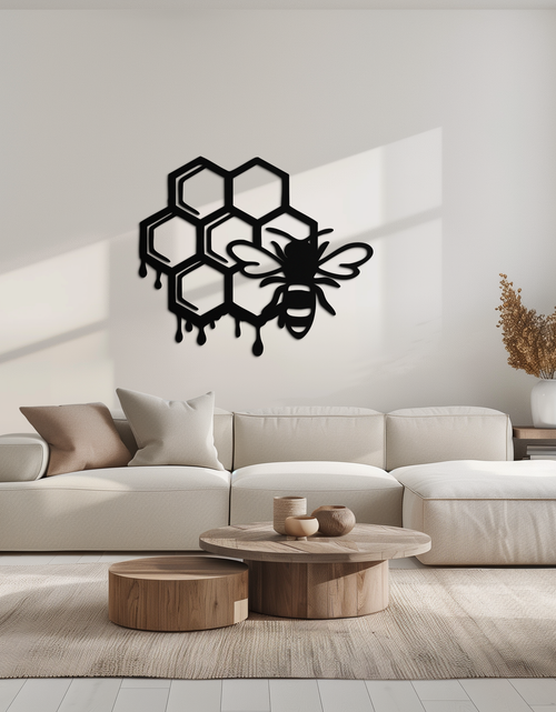 Load image into Gallery viewer, Honeybee and Honeycomb Silhouette Metal Wall Art – Modern Bee Home Decor- KAF543