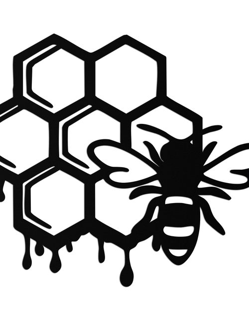 Load image into Gallery viewer, Honeybee and Honeycomb Silhouette Metal Wall Art – Modern Bee Home Decor- KAF543
