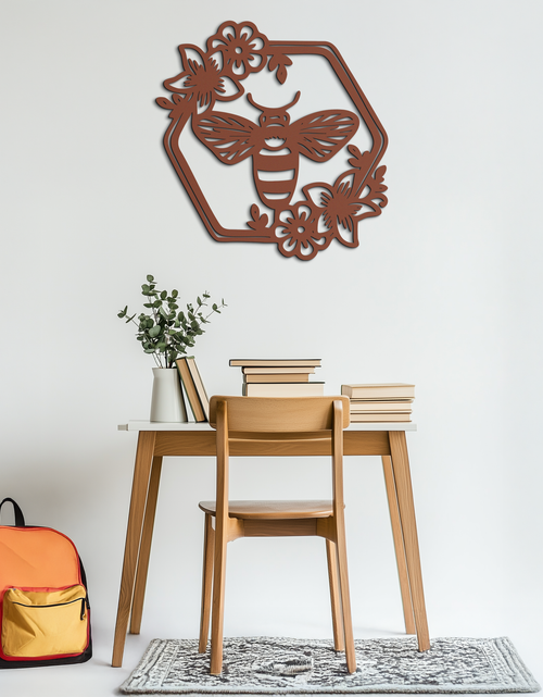 Load image into Gallery viewer, Floral Bee Silhouette Metal Wall Art – Nature Inspired Home Decoration- KAF544
