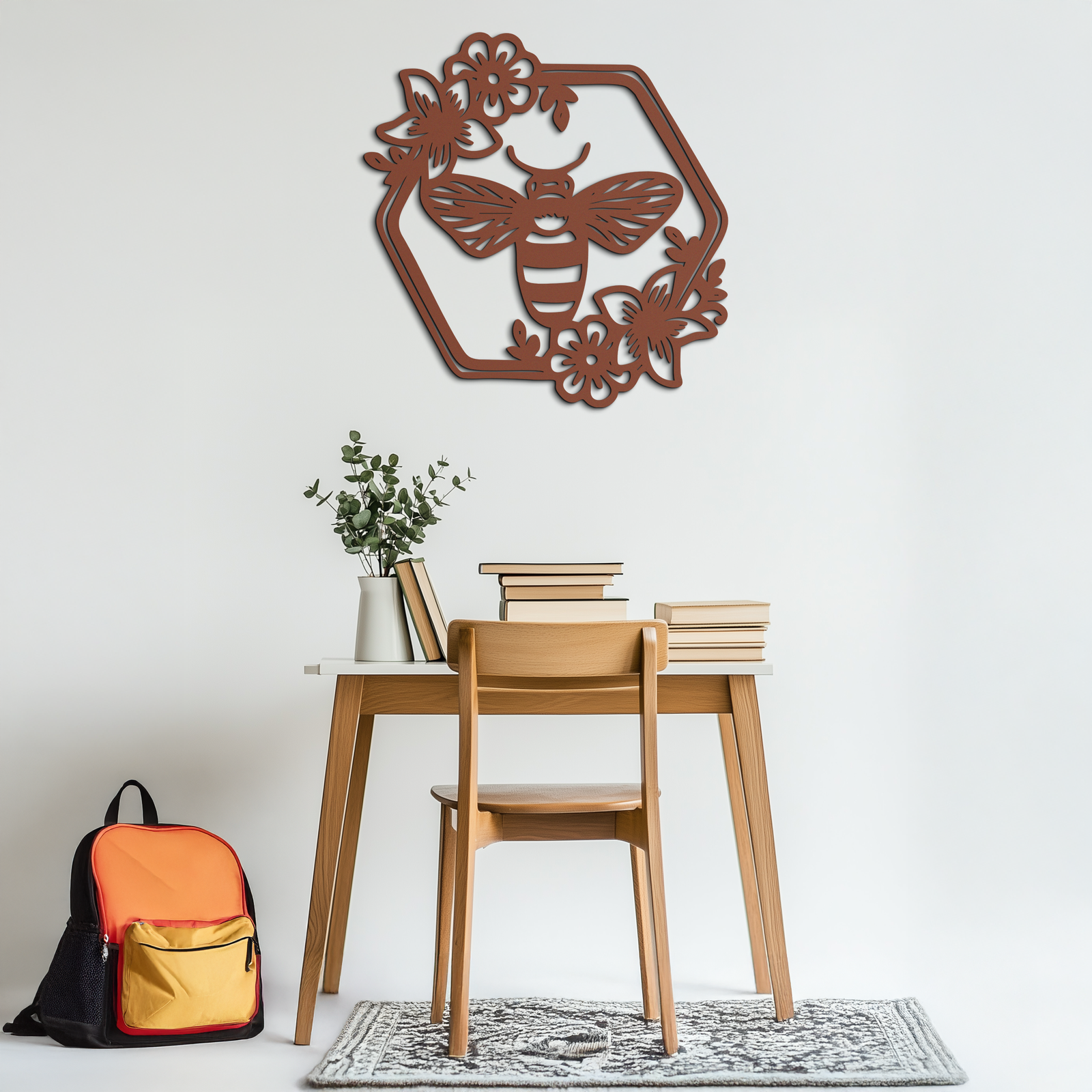 Floral Bee Silhouette Metal Wall Art – Nature Inspired Home Decoration- KAF544