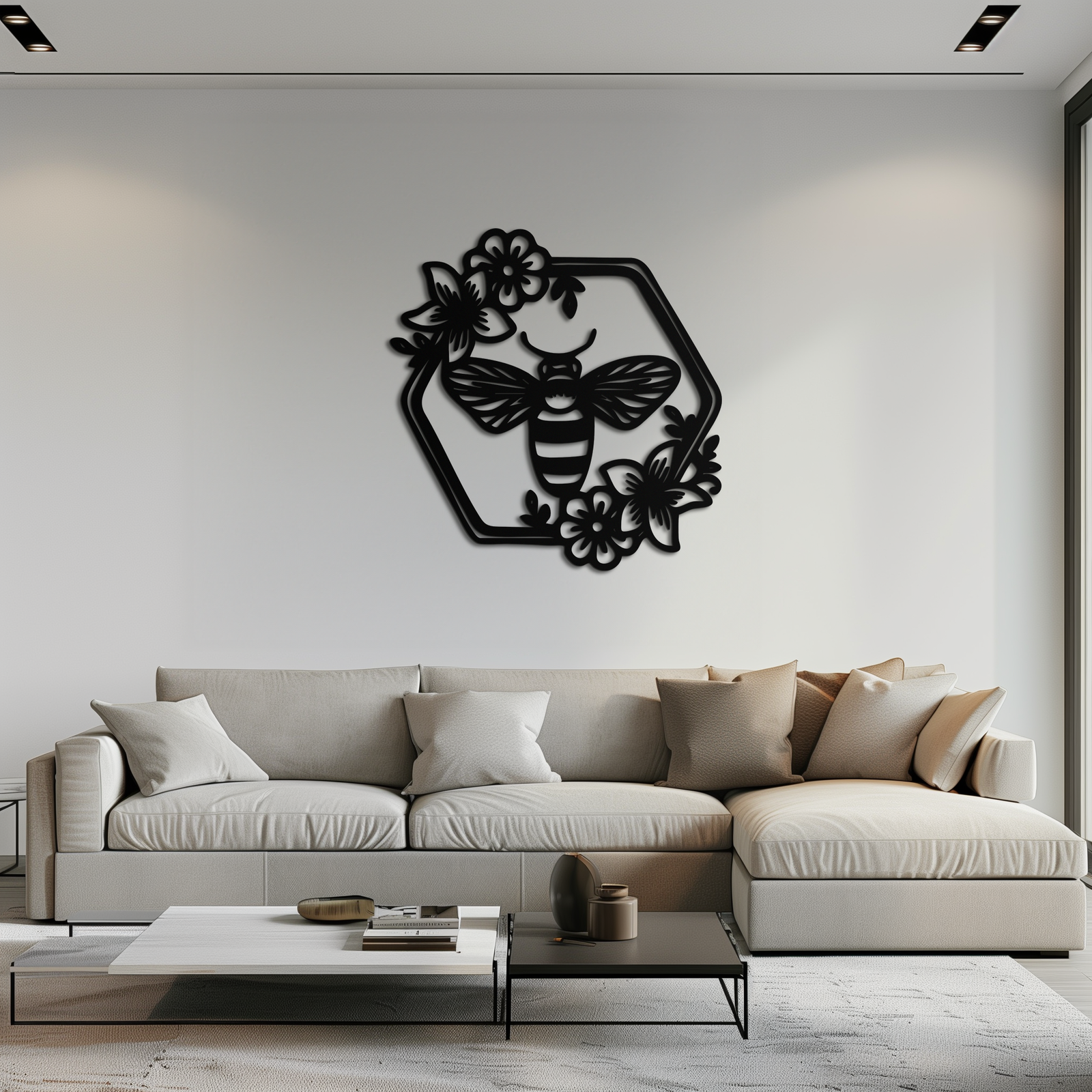 Floral Bee Silhouette Metal Wall Art – Nature Inspired Home Decoration- KAF544