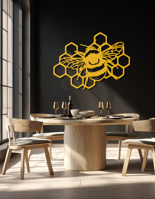 Load image into Gallery viewer, Bumblebee and Honeycomb Silhouette Metal Wall Art – Nature-Inspired Black Bee Decor- KAF545