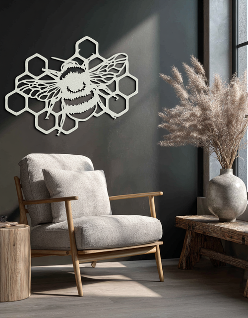 Load image into Gallery viewer, Bumblebee and Honeycomb Silhouette Metal Wall Art – Nature-Inspired Black Bee Decor- KAF545