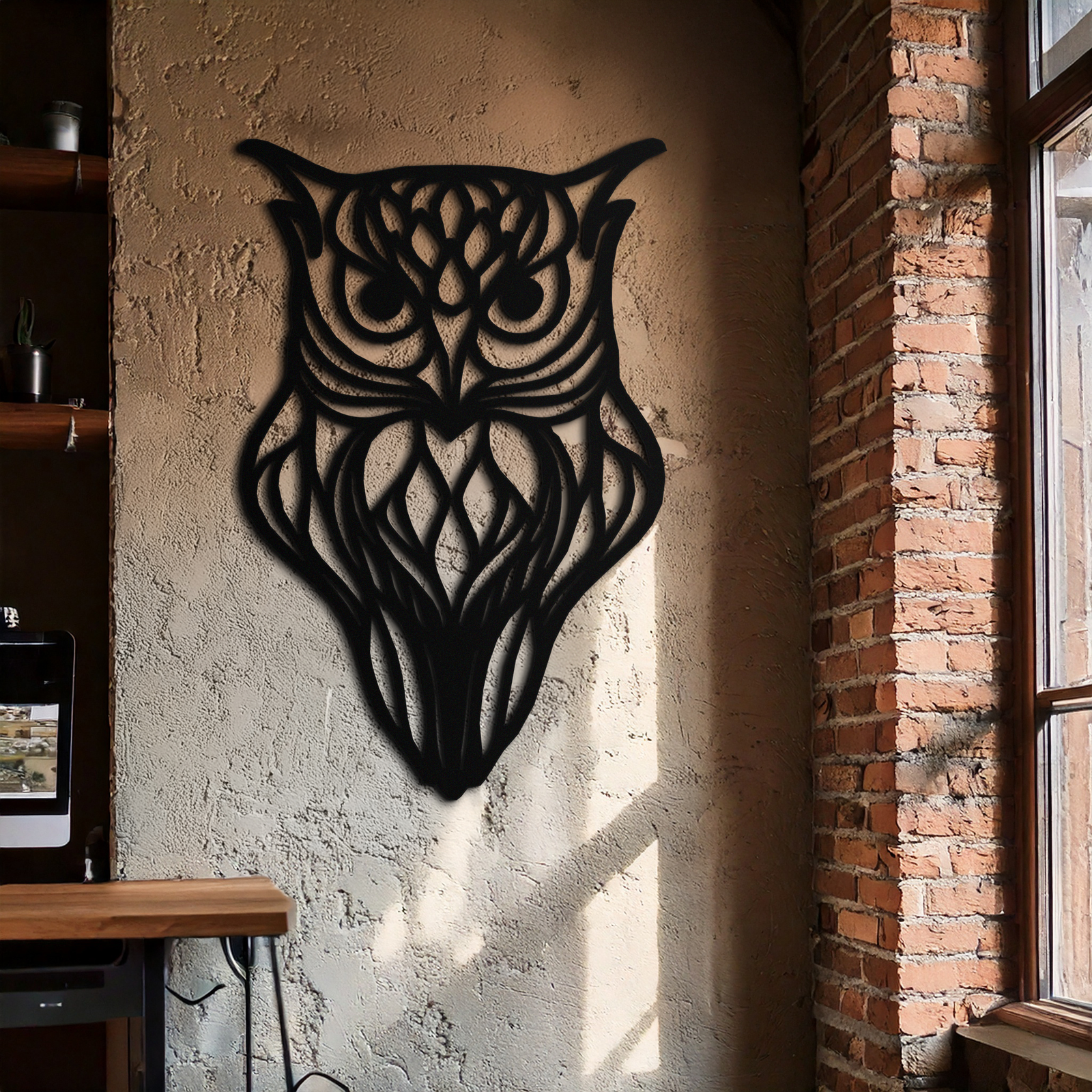 Artistic Owl Silhouette Metal Wall Art – Intricate Black Animal Decor- KAF546