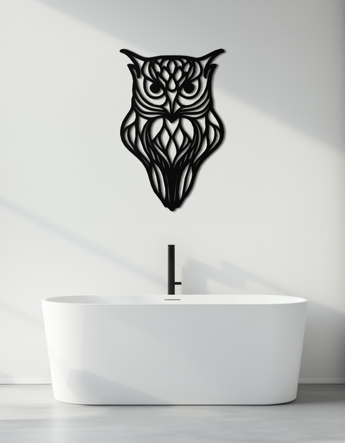 Load image into Gallery viewer, Artistic Owl Silhouette Metal Wall Art – Intricate Black Animal Decor- KAF546