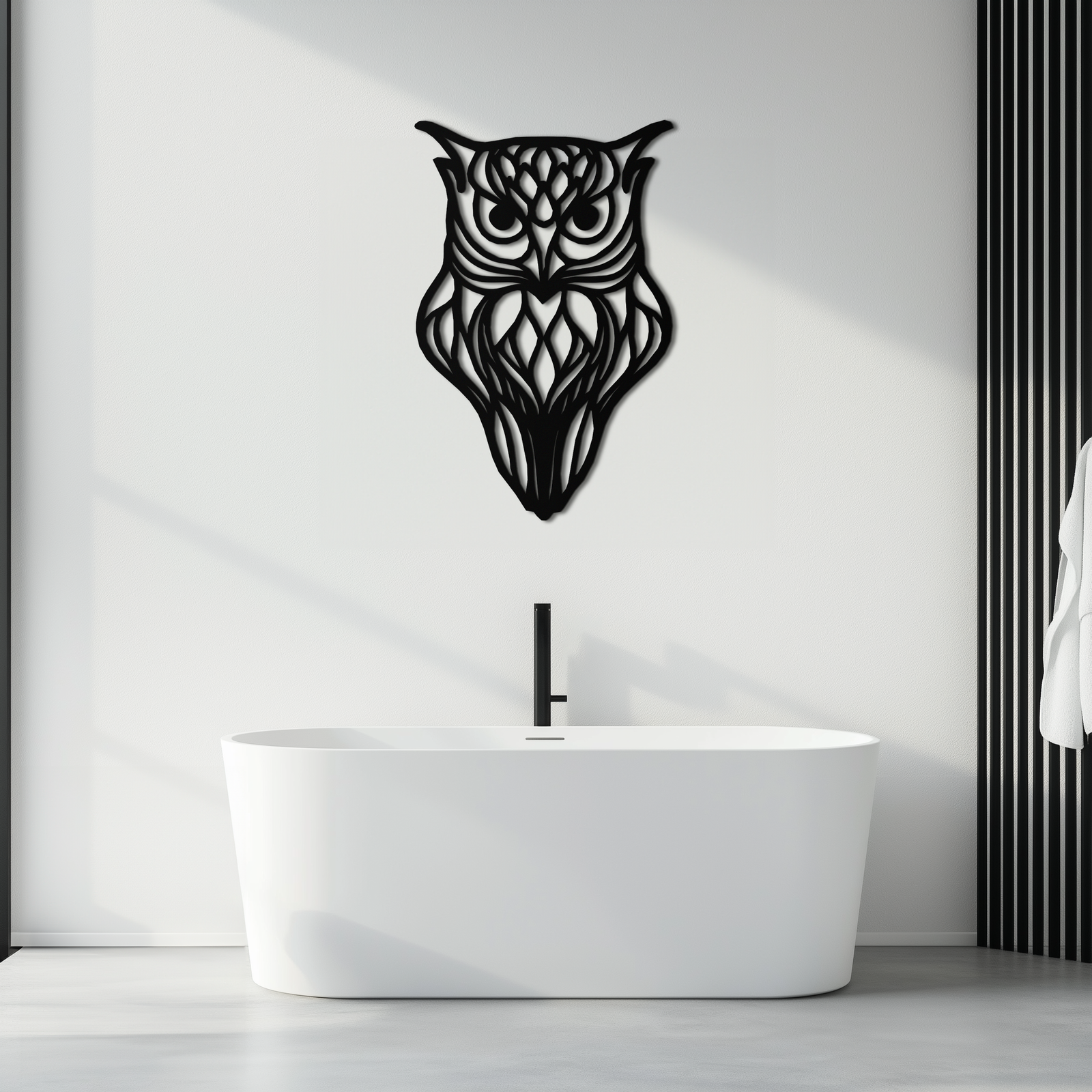 Artistic Owl Silhouette Metal Wall Art – Intricate Black Animal Decor- KAF546