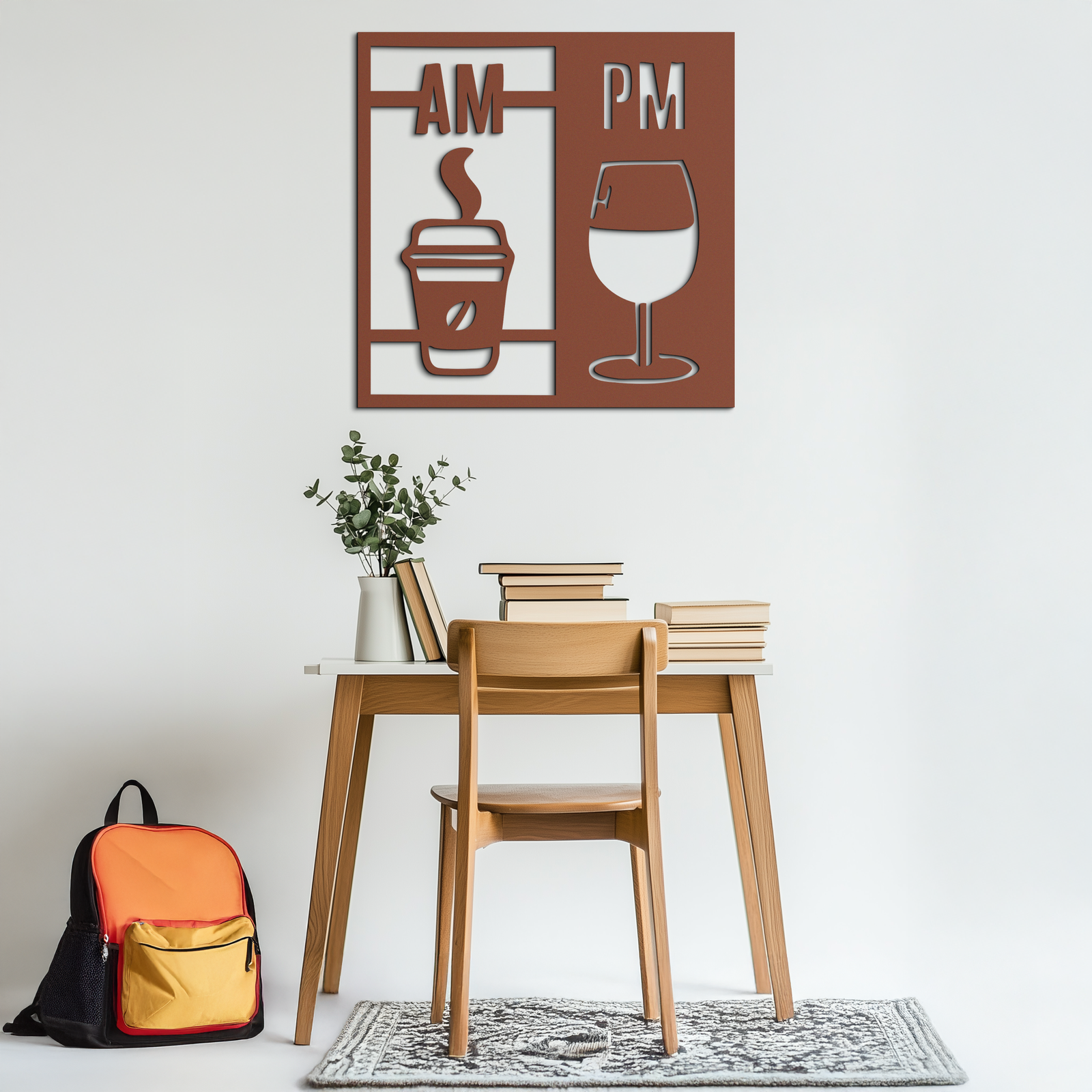 Morning Coffee and Evening Wine Metal Wall Art – AM PM Modern Black Kitchen Decor- KAF547