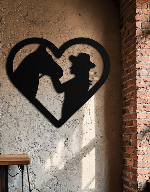 Load image into Gallery viewer, Girl and Horse Silhouette Heart Metal Wall Art – Farmhouse Horse Lover Gift- KAF548