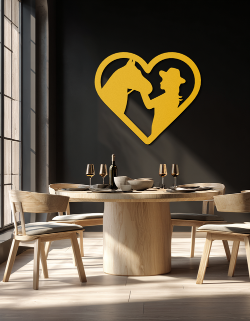Load image into Gallery viewer, Girl and Horse Silhouette Heart Metal Wall Art – Farmhouse Horse Lover Gift- KAF548