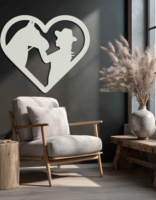 Load image into Gallery viewer, Girl and Horse Silhouette Heart Metal Wall Art – Farmhouse Horse Lover Gift- KAF548