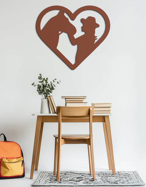 Load image into Gallery viewer, Girl and Horse Silhouette Heart Metal Wall Art – Farmhouse Horse Lover Gift- KAF548