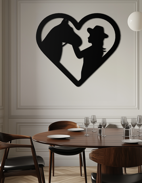 Load image into Gallery viewer, Girl and Horse Silhouette Heart Metal Wall Art – Farmhouse Horse Lover Gift- KAF548