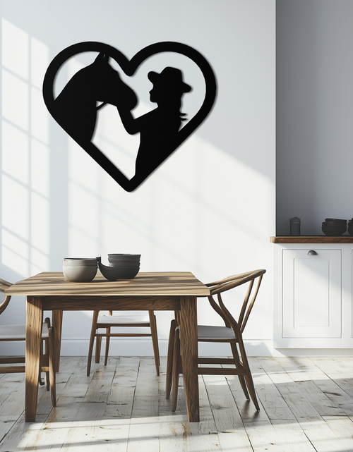 Load image into Gallery viewer, Girl and Horse Silhouette Heart Metal Wall Art – Farmhouse Horse Lover Gift- KAF548