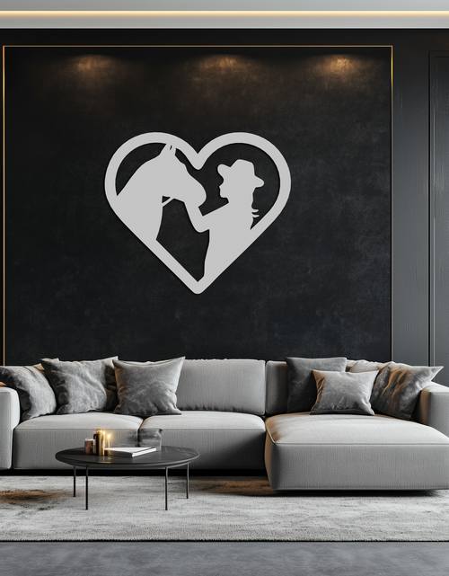 Load image into Gallery viewer, Girl and Horse Silhouette Heart Metal Wall Art – Farmhouse Horse Lover Gift- KAF548