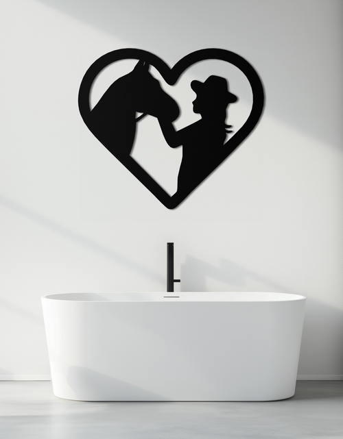 Load image into Gallery viewer, Girl and Horse Silhouette Heart Metal Wall Art – Farmhouse Horse Lover Gift- KAF548