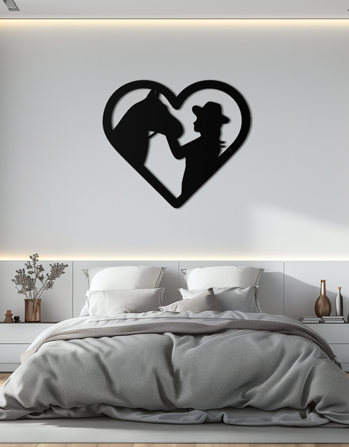 Load image into Gallery viewer, Girl and Horse Silhouette Heart Metal Wall Art – Farmhouse Horse Lover Gift- KAF548