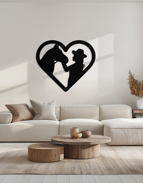 Load image into Gallery viewer, Girl and Horse Silhouette Heart Metal Wall Art – Farmhouse Horse Lover Gift- KAF548