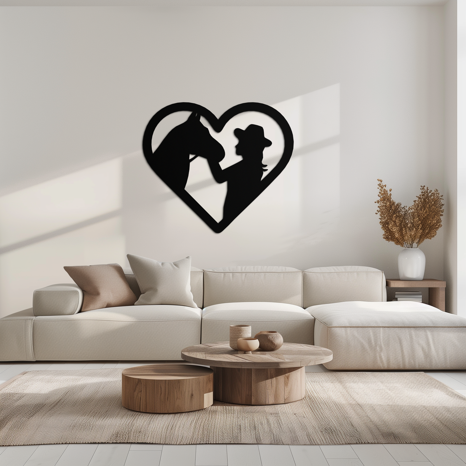 Girl and Horse Silhouette Heart Metal Wall Art – Farmhouse Horse Lover Gift- KAF548