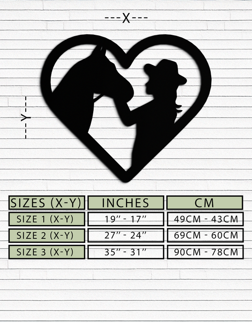 Load image into Gallery viewer, Girl and Horse Silhouette Heart Metal Wall Art – Farmhouse Horse Lover Gift- KAF548