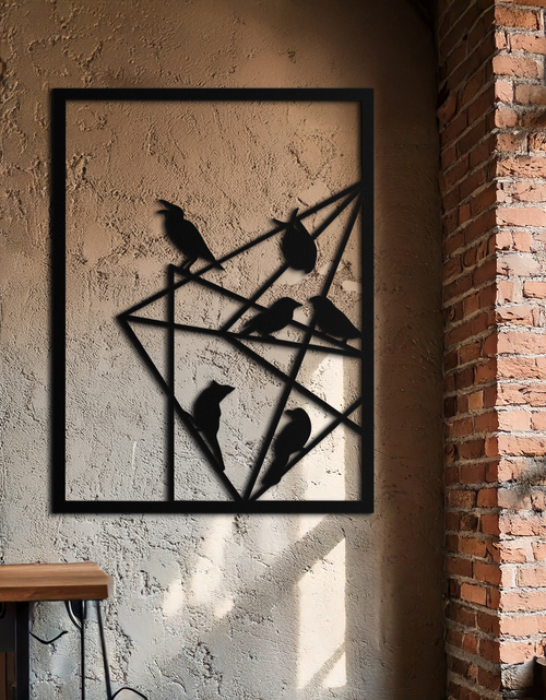 Load image into Gallery viewer, Geometric Birds Gathering Metal Wall Art – Modern Minimalist Black Wall Decor- KAF549