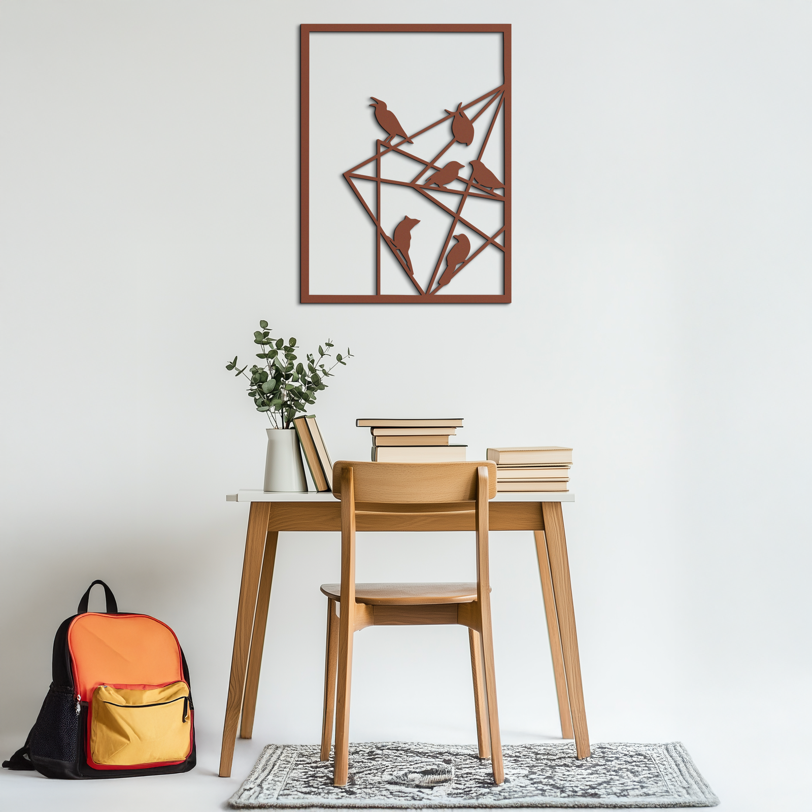 Geometric Birds Gathering Metal Wall Art – Modern Minimalist Black Wall Decor- KAF549