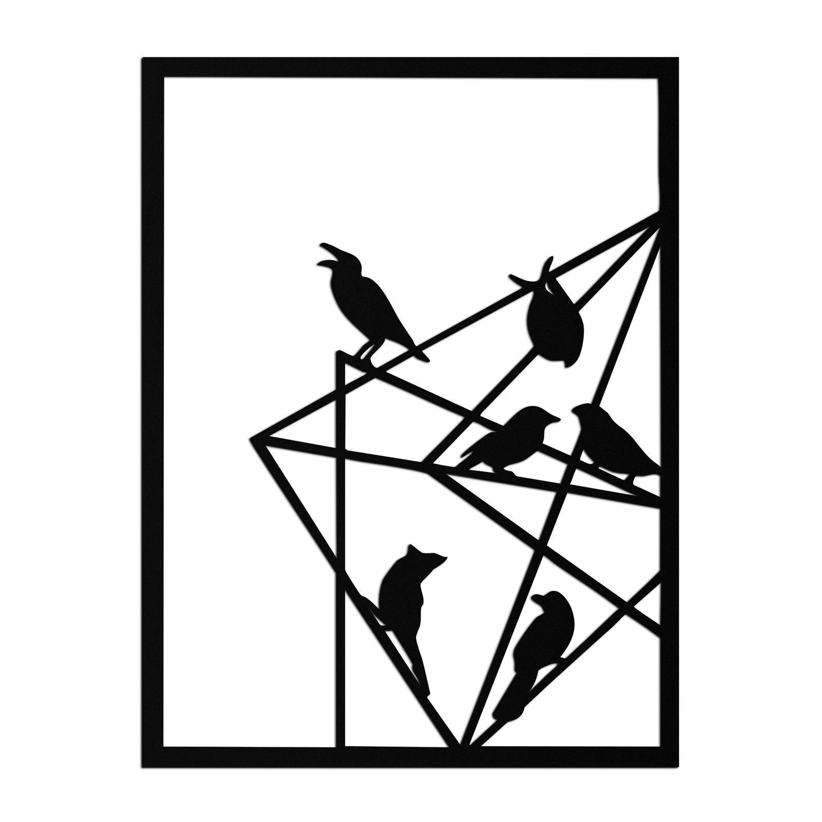 Geometric Birds Gathering Metal Wall Art – Modern Minimalist Black Wall Decor- KAF549
