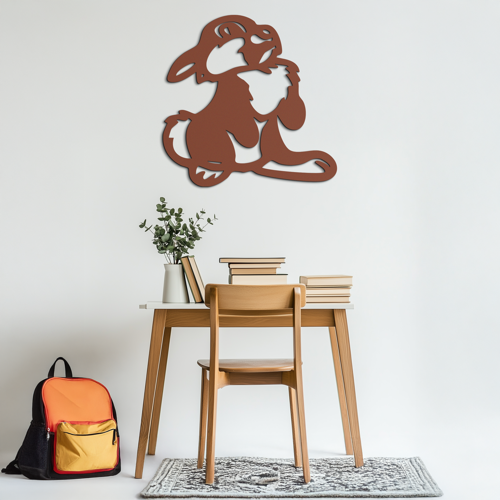 Cute Cartoon Bunny Metal Wall Art – Adorable Black Nursery Decor for Kids Room- KAF550