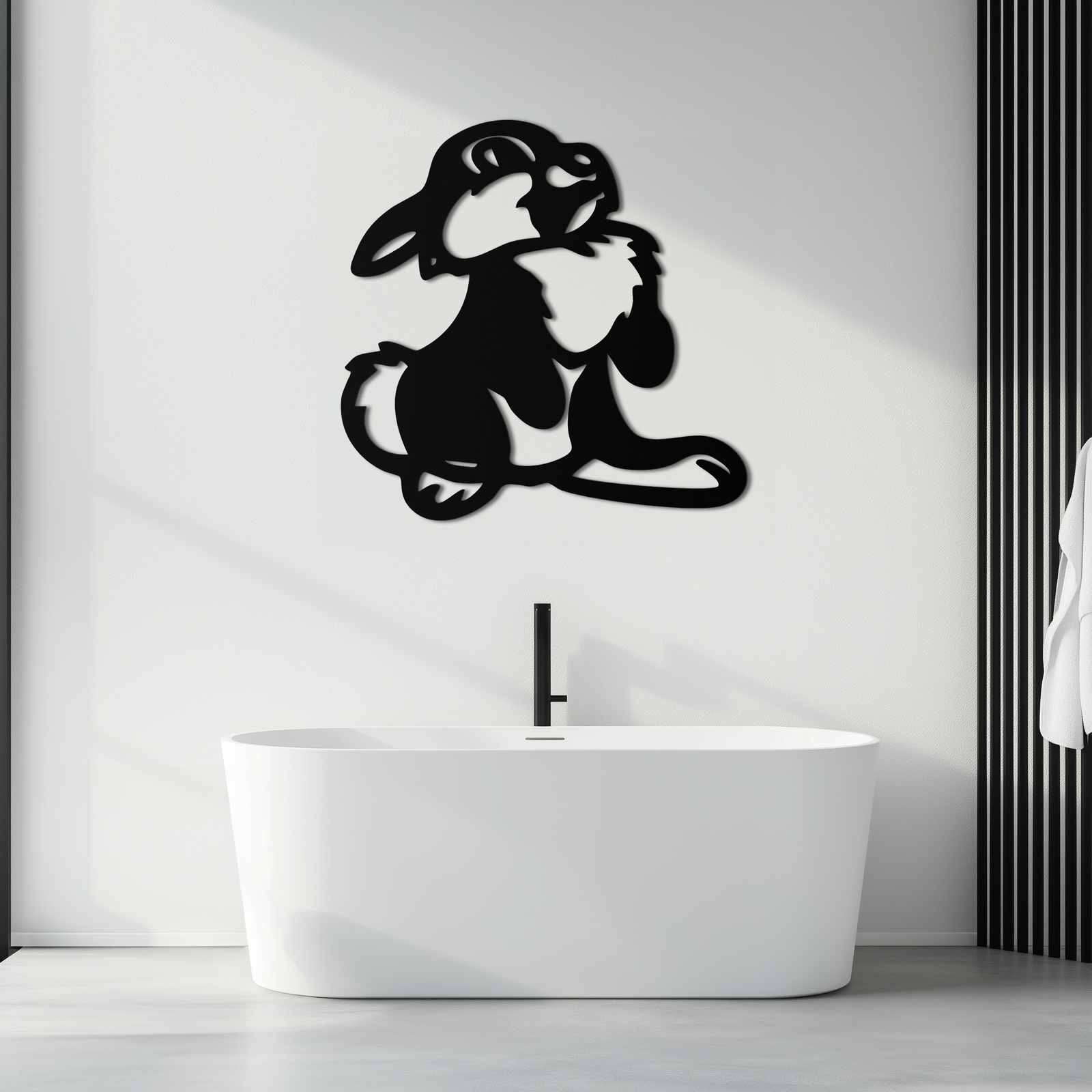 Cute Cartoon Bunny Metal Wall Art – Adorable Black Nursery Decor for Kids Room- KAF550