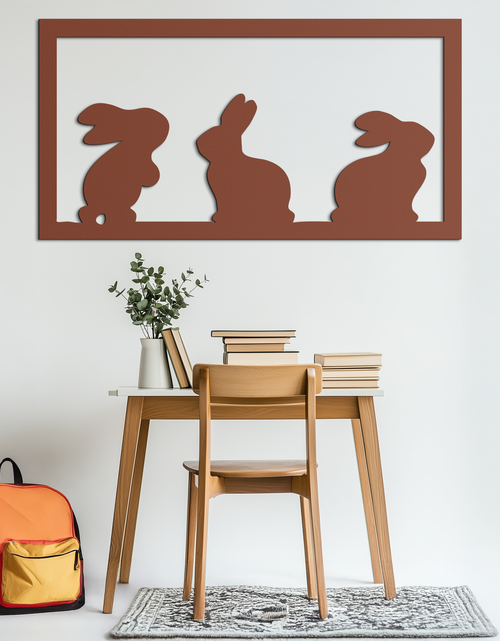 Load image into Gallery viewer, Three Bunny Silhouette Metal Wall Art – Minimalist Black Animal Decor for Nursery and Home- KAF551