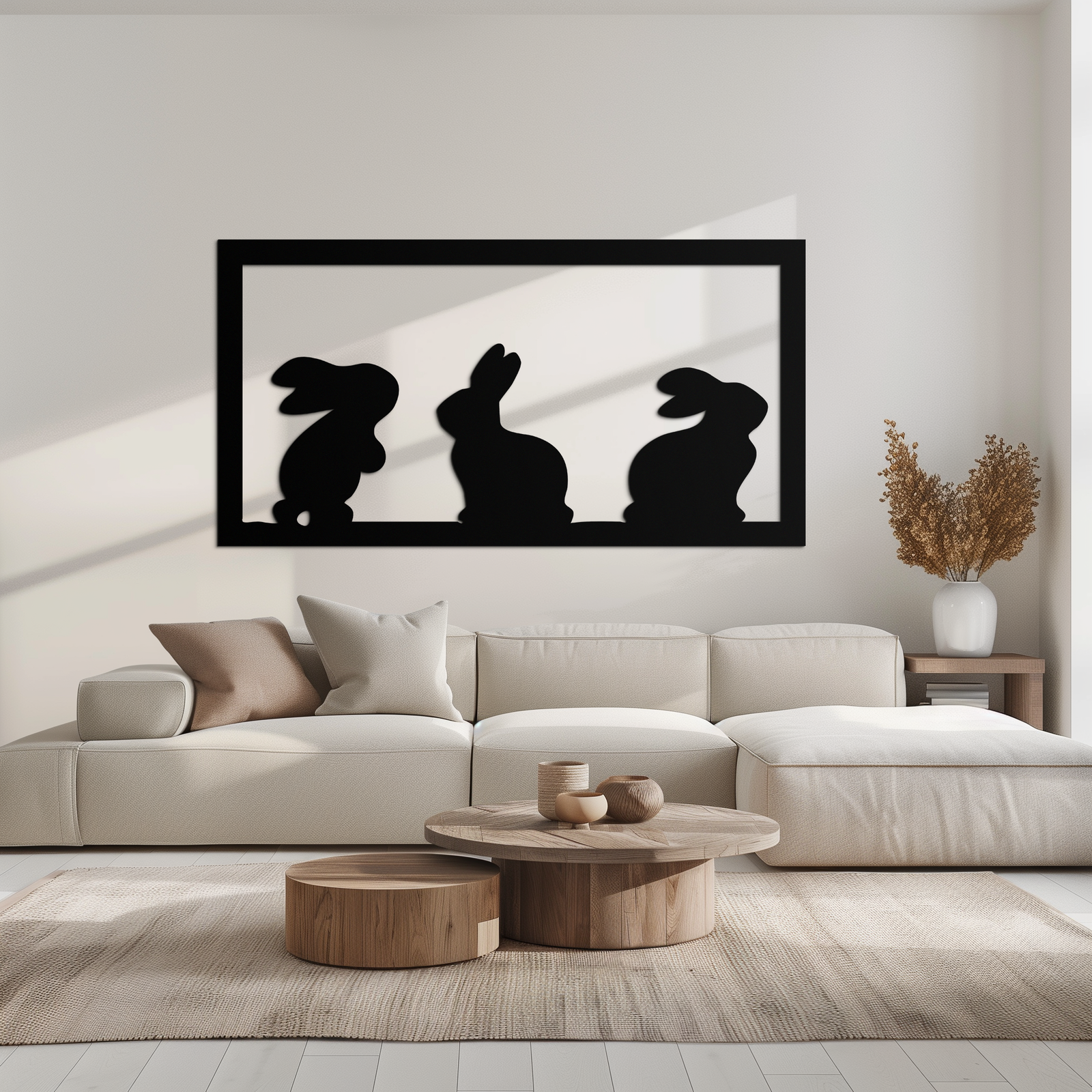 Three Bunny Silhouette Metal Wall Art – Minimalist Black Animal Decor for Nursery and Home- KAF551