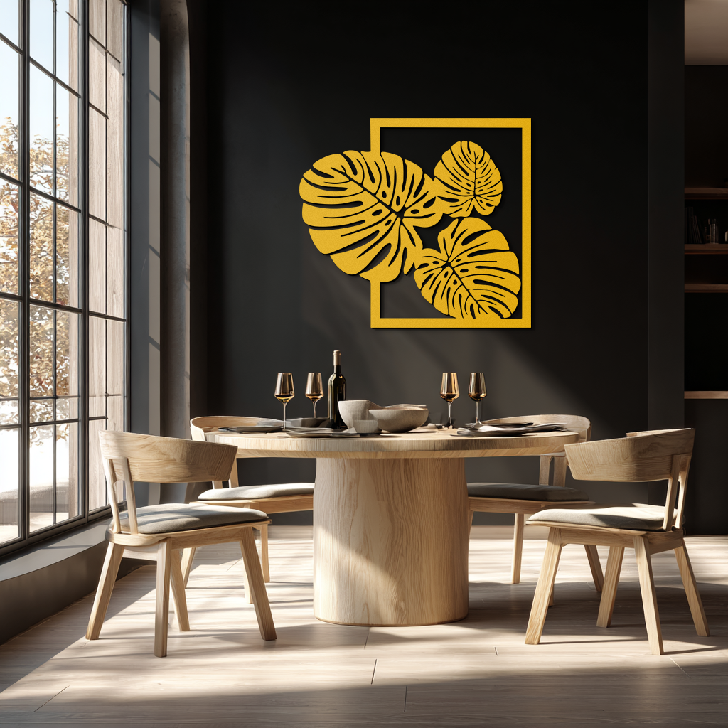 Monstera Leaf Metal Wall Art – Modern Tropical Black Wall Decor for Living Room- KAF552