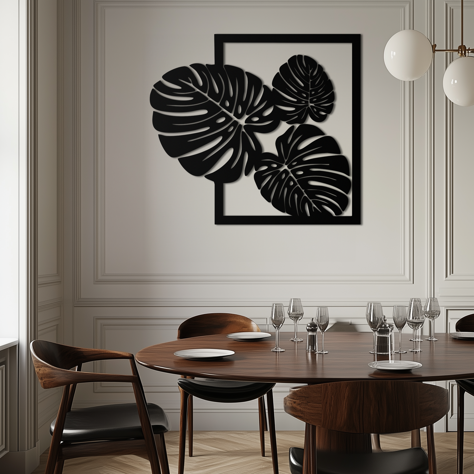 Monstera Leaf Metal Wall Art – Modern Tropical Black Wall Decor for Living Room- KAF552