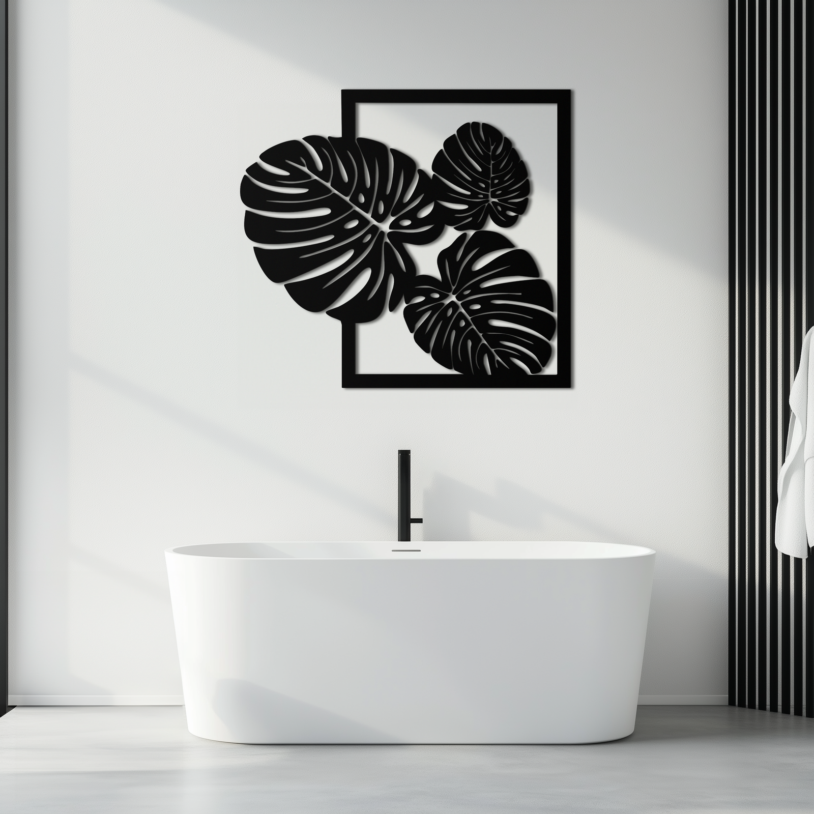 Monstera Leaf Metal Wall Art – Modern Tropical Black Wall Decor for Living Room- KAF552