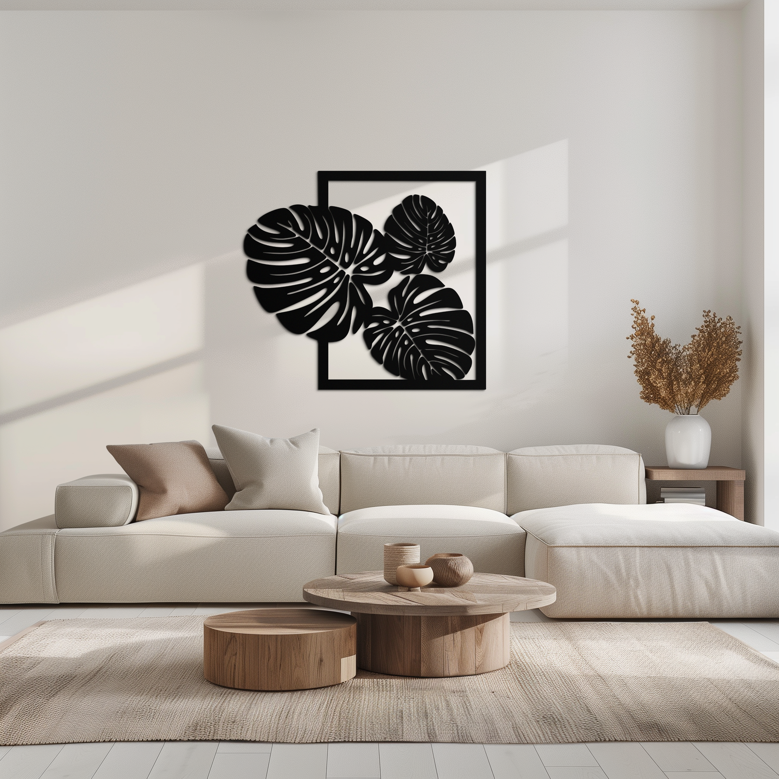 Monstera Leaf Metal Wall Art – Modern Tropical Black Wall Decor for Living Room- KAF552