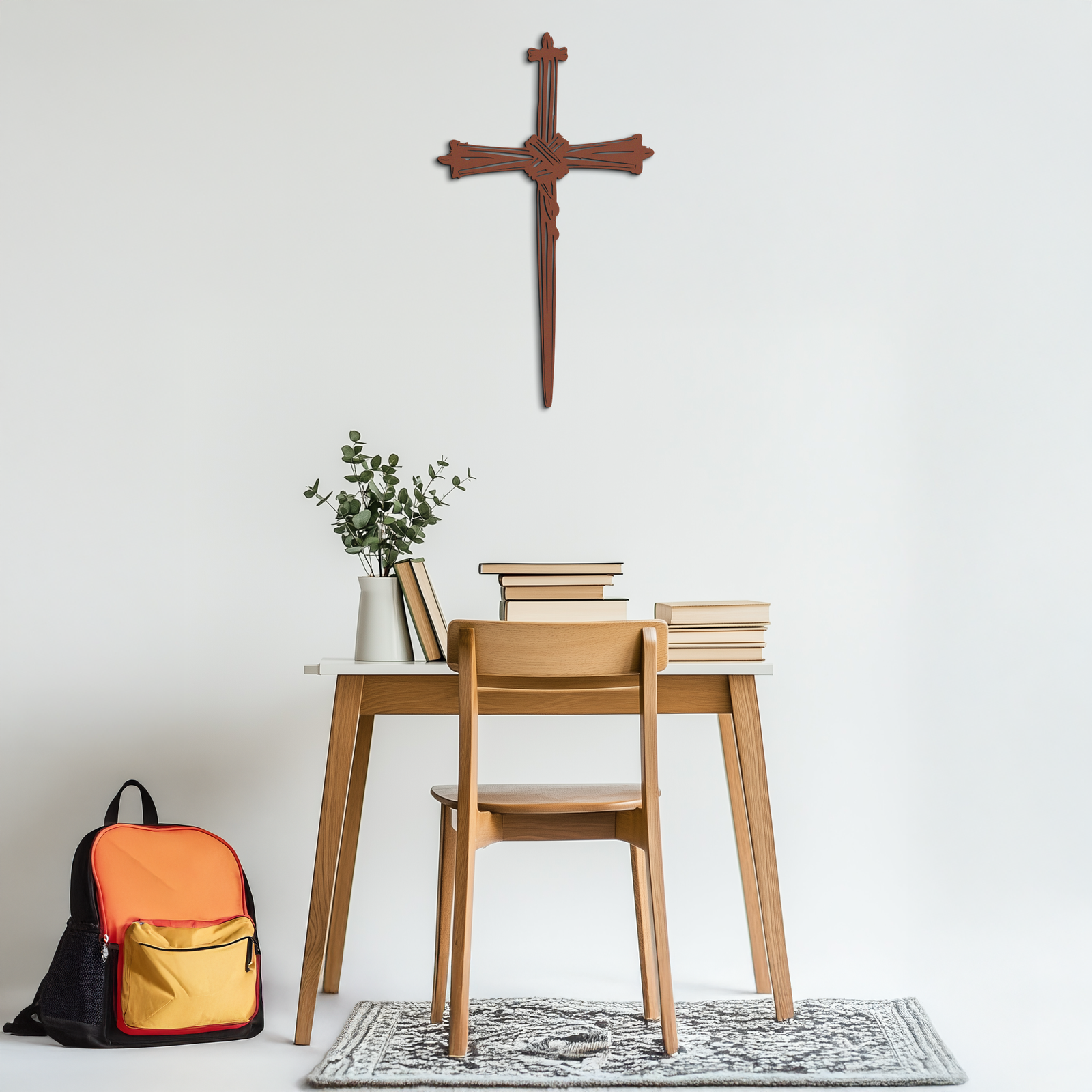 Christian Barbed Wire Cross Metal Wall Art – Religious Rustic Home Decor- KAF553
