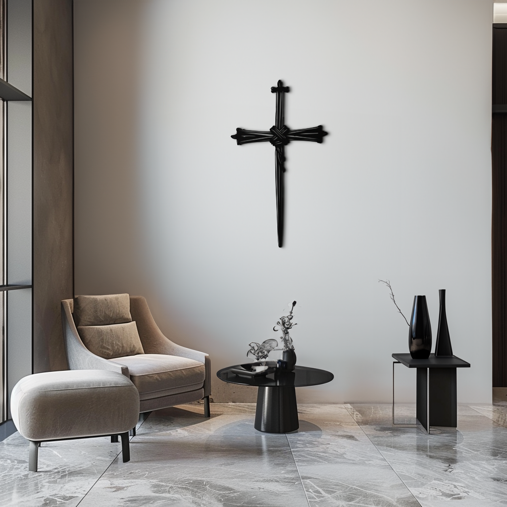 Christian Barbed Wire Cross Metal Wall Art – Religious Rustic Home Decor- KAF553
