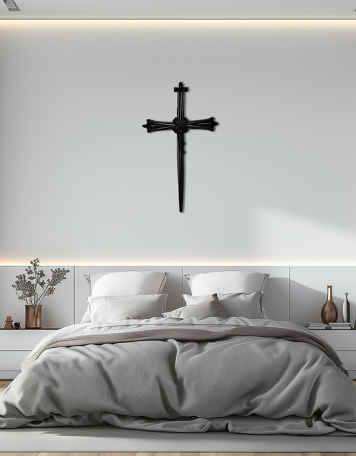 Load image into Gallery viewer, Christian Barbed Wire Cross Metal Wall Art – Religious Rustic Home Decor- KAF553