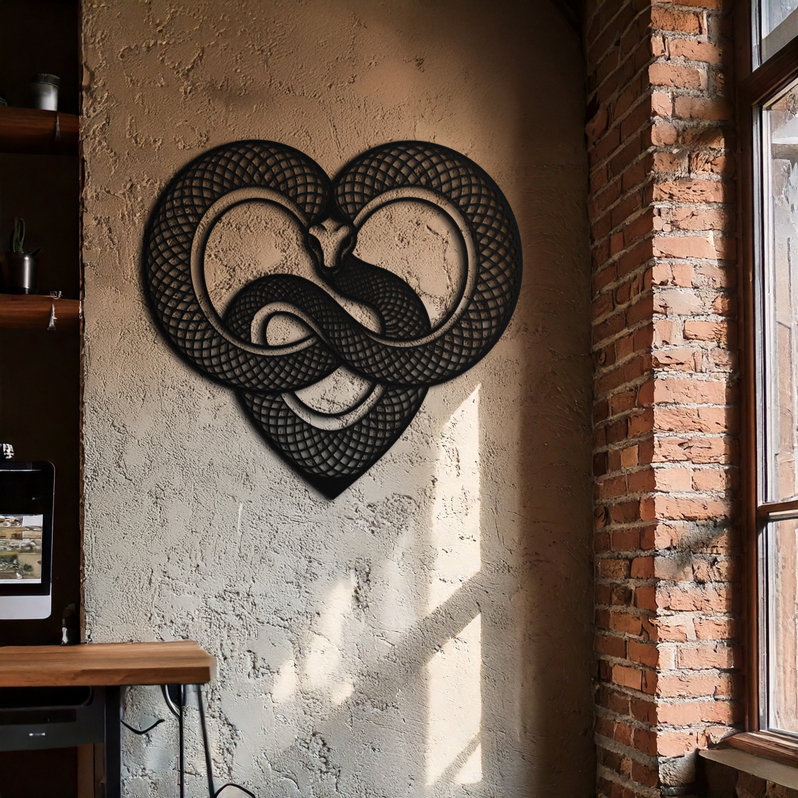 Snake Heart Metal Wall Art – Modern Black Snake Wall Decor for Home and Office- KAF555