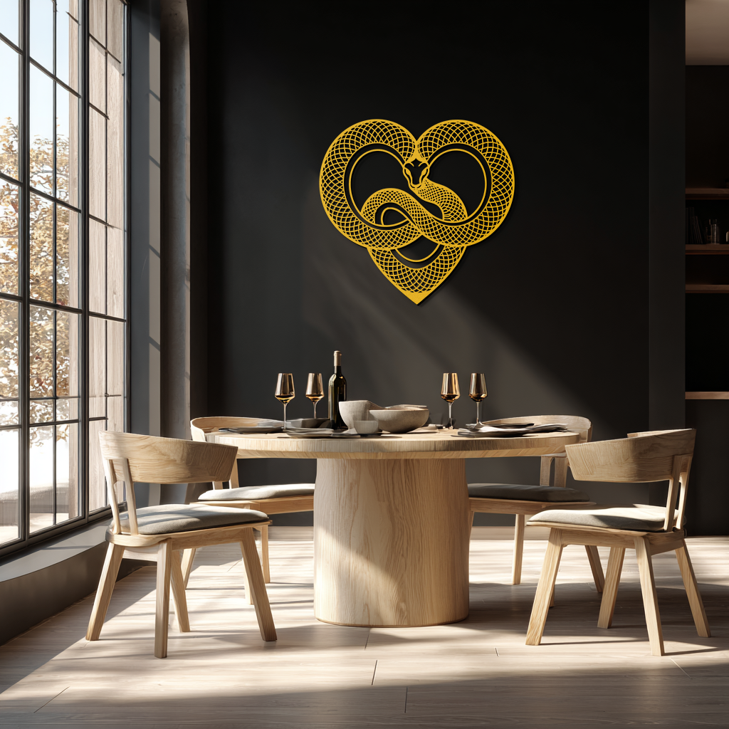 Snake Heart Metal Wall Art – Modern Black Snake Wall Decor for Home and Office- KAF555