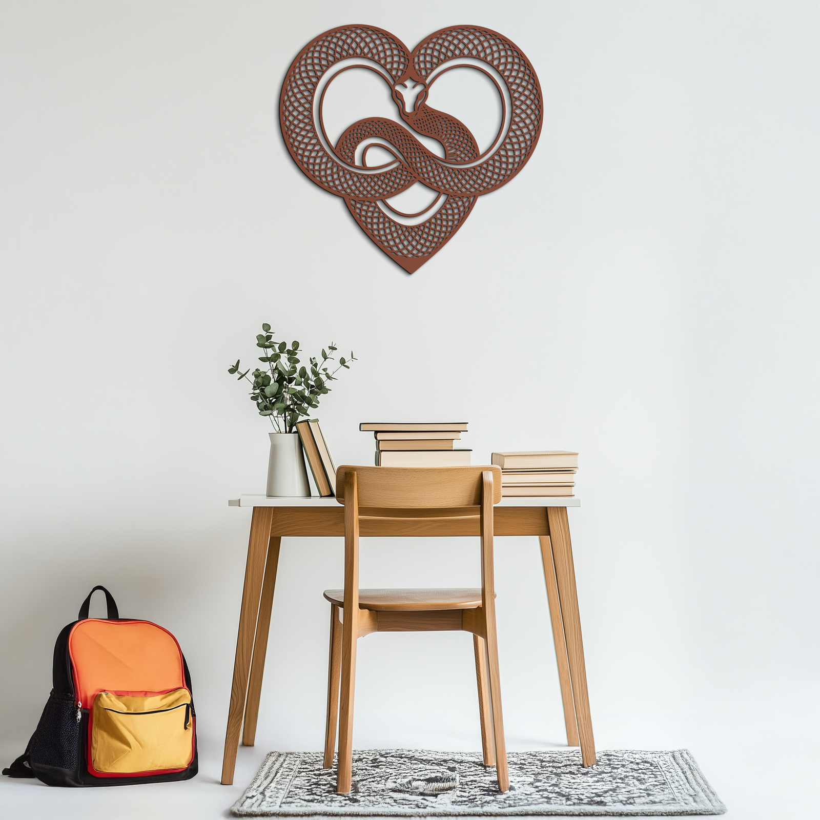 Snake Heart Metal Wall Art – Modern Black Snake Wall Decor for Home and Office- KAF555