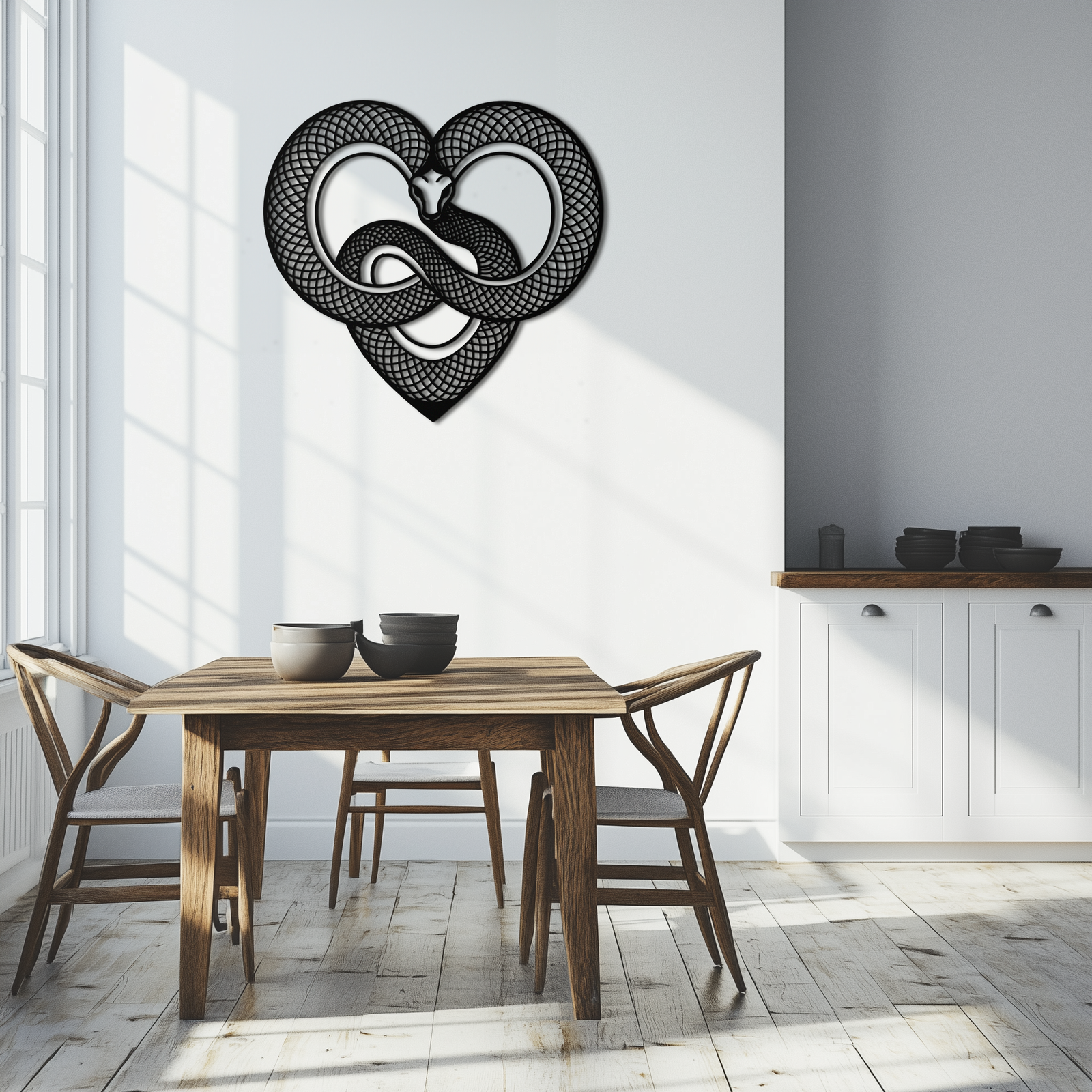 Snake Heart Metal Wall Art – Modern Black Snake Wall Decor for Home and Office- KAF555