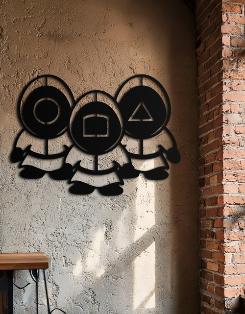 Load image into Gallery viewer, Squid Game Guards Metal Wall Art – Minimalist Black Home Decor- KAF561