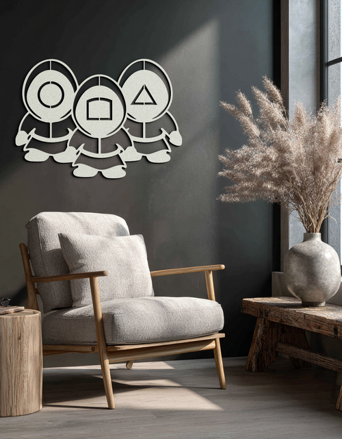Load image into Gallery viewer, Squid Game Guards Metal Wall Art – Minimalist Black Home Decor- KAF561
