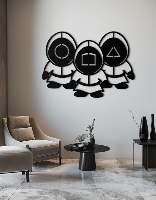 Load image into Gallery viewer, Squid Game Guards Metal Wall Art – Minimalist Black Home Decor- KAF561