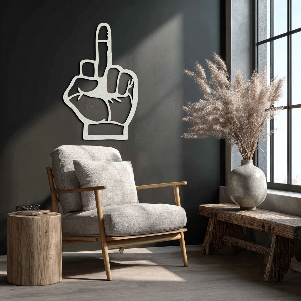 Funny Middle Finger Metal Wall Art – Bold and Playful Black Home Decor- KAF562