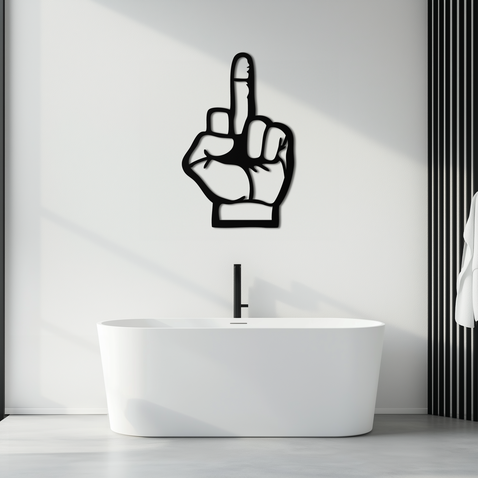Funny Middle Finger Metal Wall Art – Bold and Playful Black Home Decor- KAF562