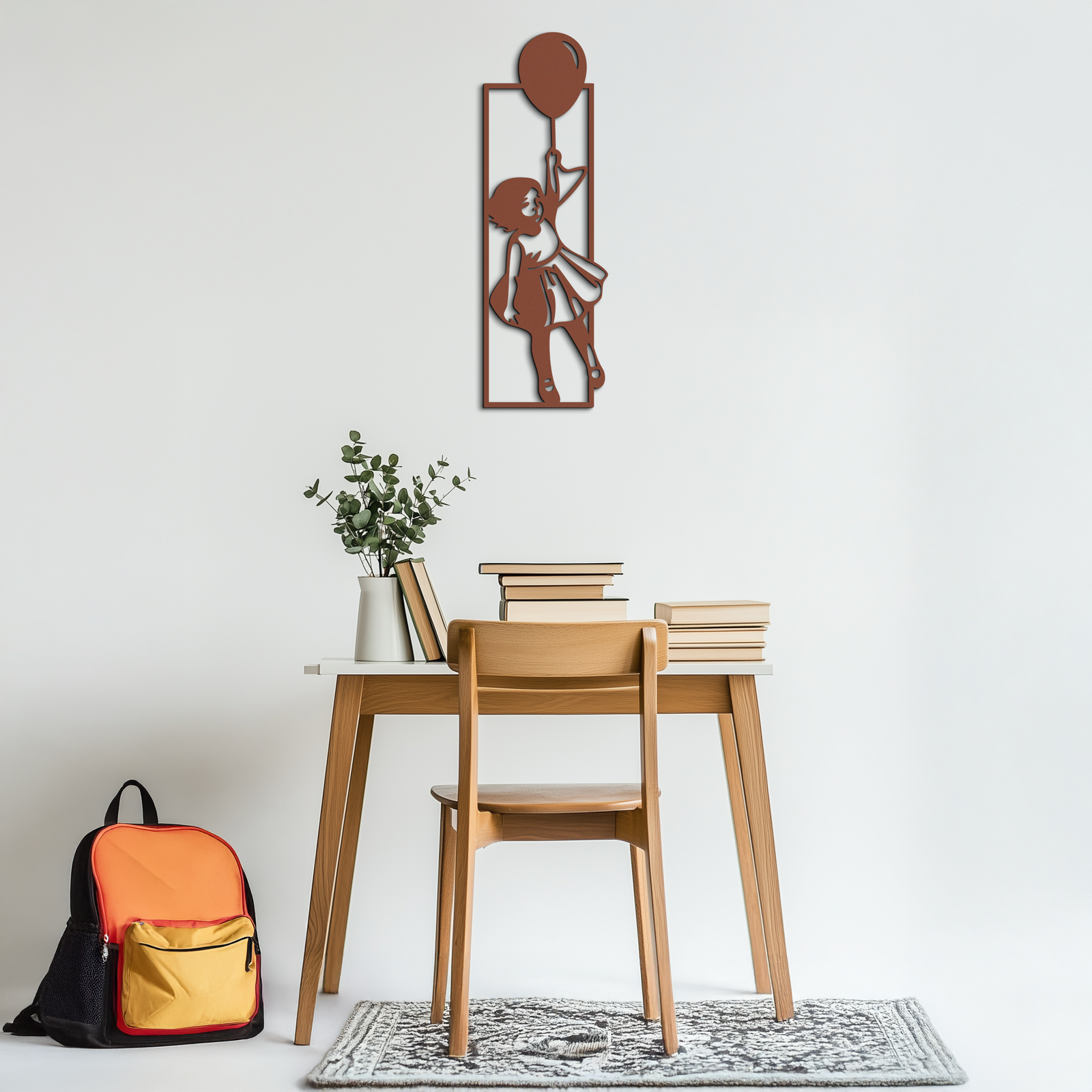 Balloon Girl Silhouette Metal Wall Art – Whimsical Modern Home Decor- KAF563