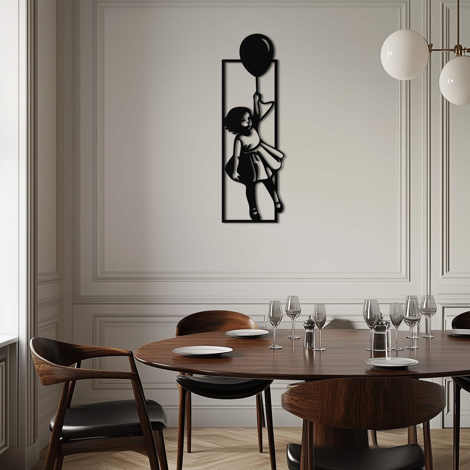 Balloon Girl Silhouette Metal Wall Art – Whimsical Modern Home Decor- KAF563