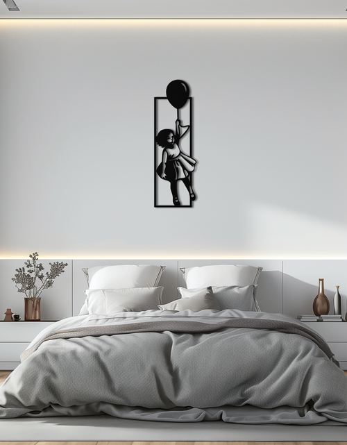 Load image into Gallery viewer, Balloon Girl Silhouette Metal Wall Art – Whimsical Modern Home Decor- KAF563