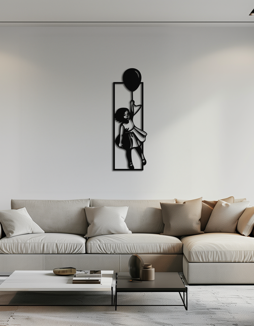 Load image into Gallery viewer, Balloon Girl Silhouette Metal Wall Art – Whimsical Modern Home Decor- KAF563